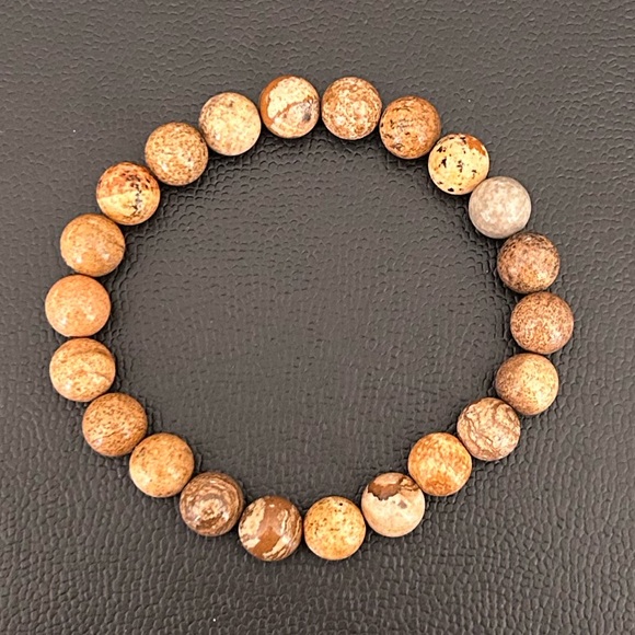 Natural Crystal Picture Jasper 8mm Gemstone Stretch Bracelet 7” - Picture 4 of 4
